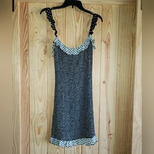 Italian made Moschino dress/swimsuit cover.  Navy blue floral & polka dot.